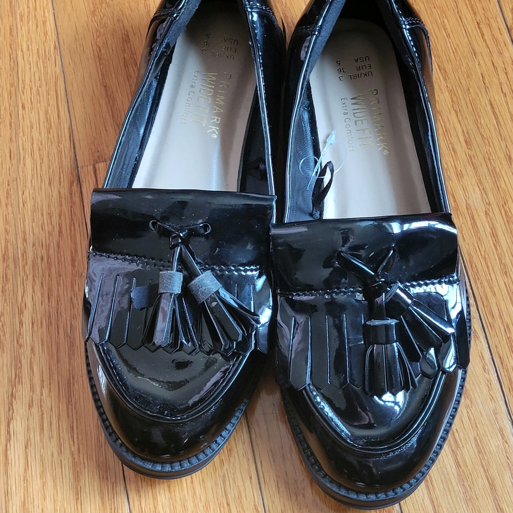Primark Black Patent Loafers with Tassels